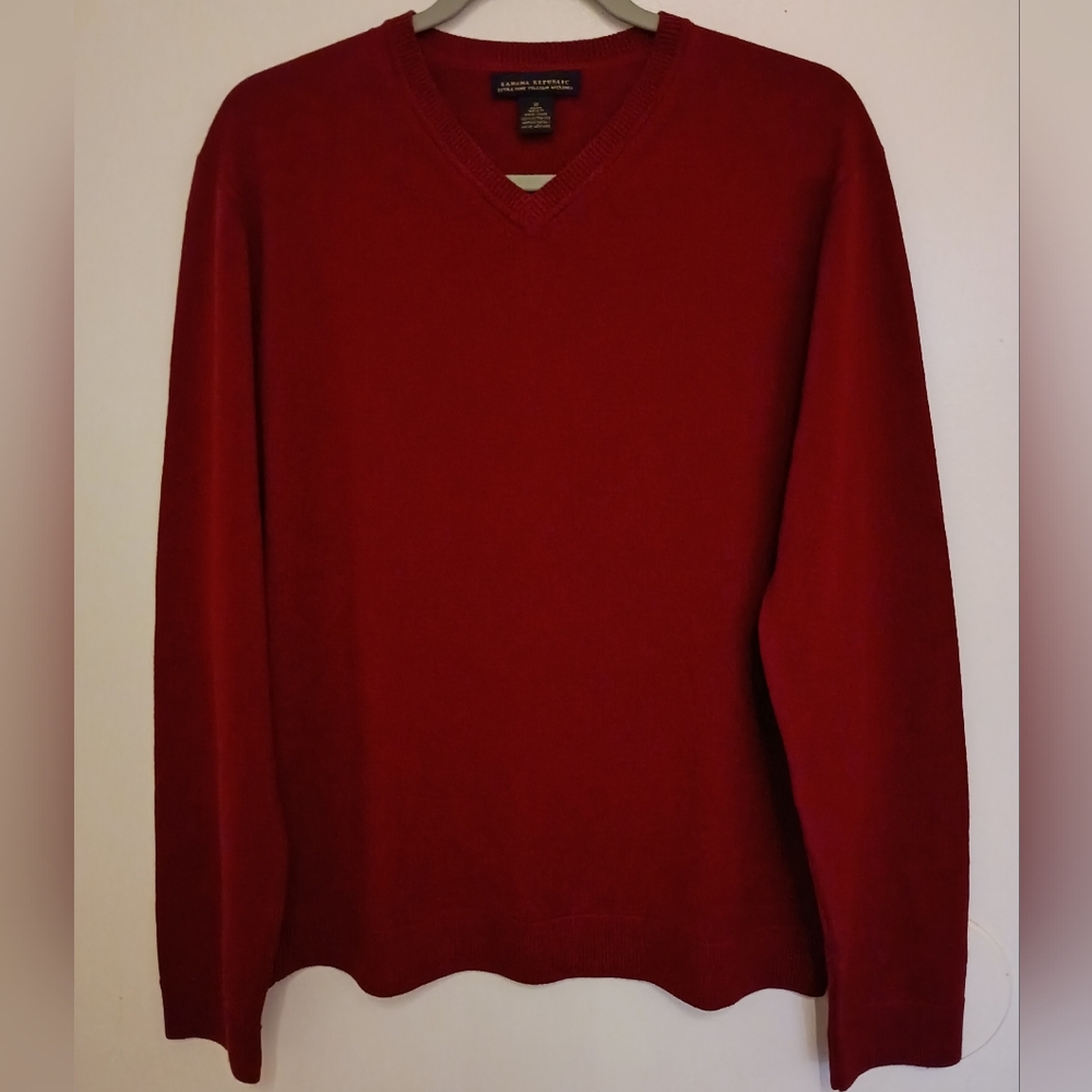 VTG Banana Republic Men's V-Neck Burgundy Sweater Italian Merino Wool Sz M